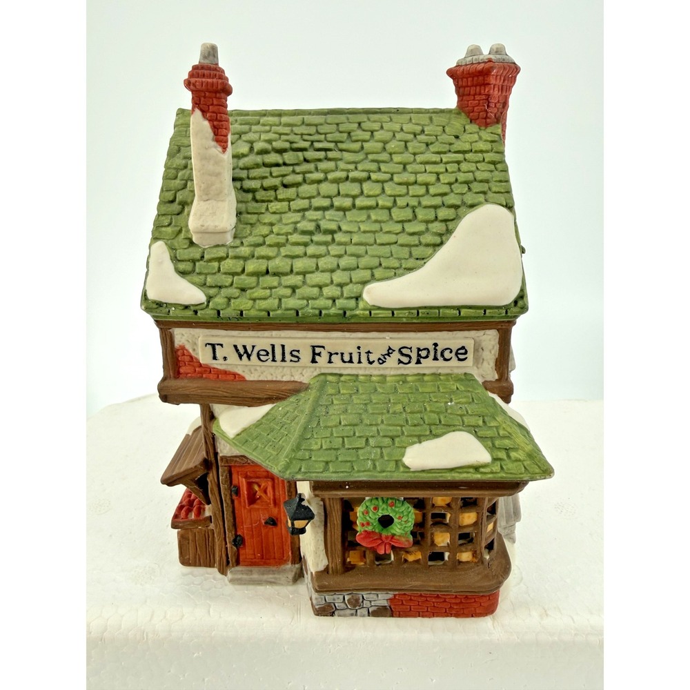 dept 56 Dickens‎ Village T. Wells Fruit & Spice Shop Porcelain Building 1988